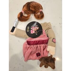 Thrills & Chills Creepy Doll Pet Costume Halloween Dog Cat Pink Dress Wig NWT